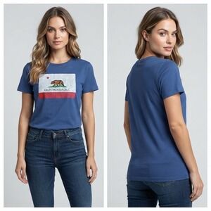 Wilco Womens California Republic Flag Graphic T-Shirt Blue Large Made in USA